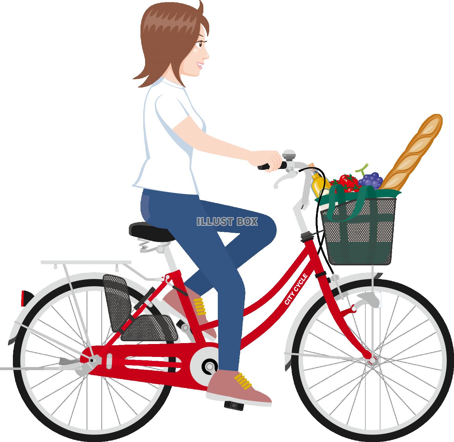 無料イラスト 自転車 買い物 女性