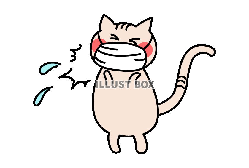 無料イラスト 手描きのくしゃみをする猫
