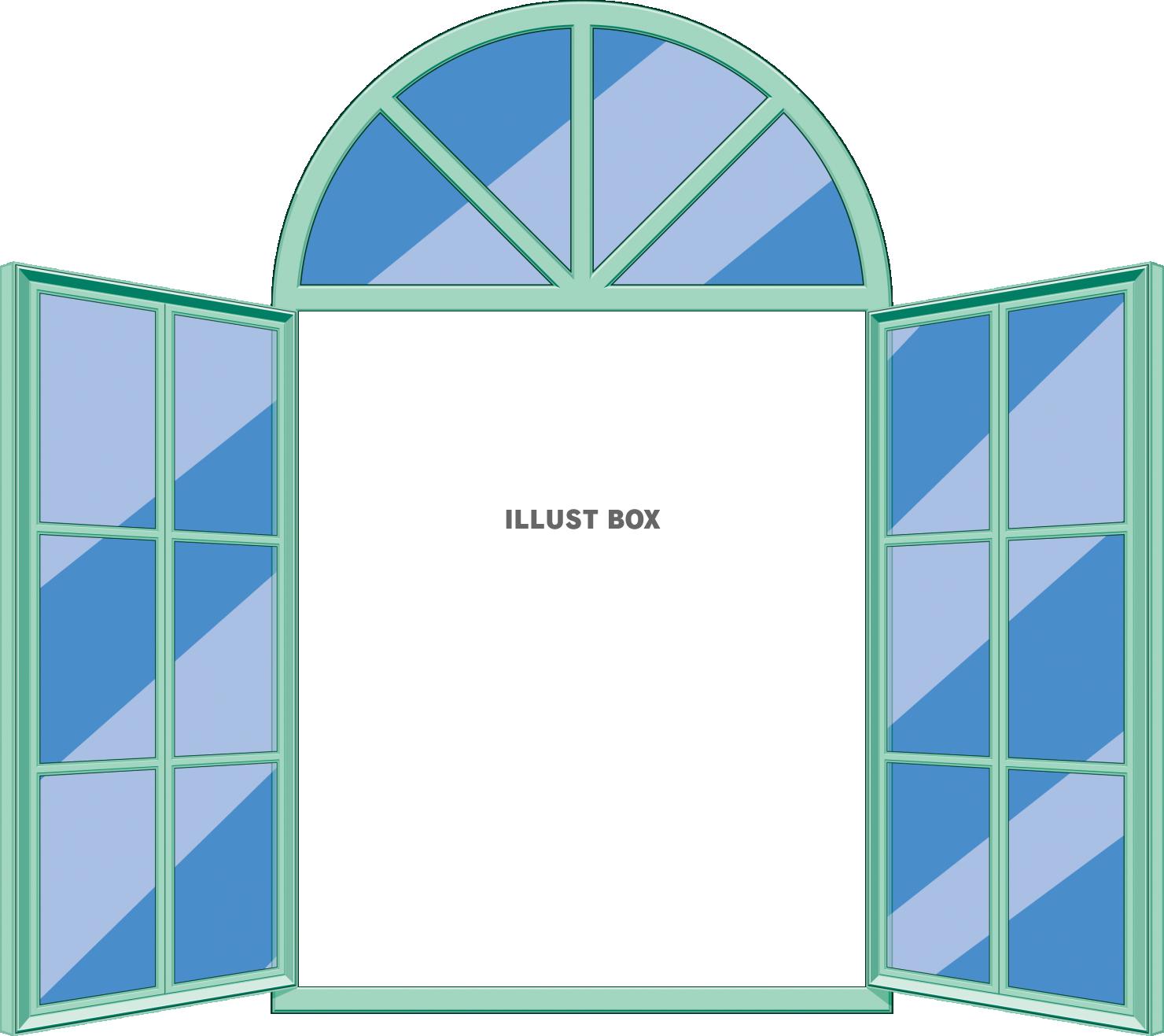 アーチ型　開け放した洋風な窓のフレーム