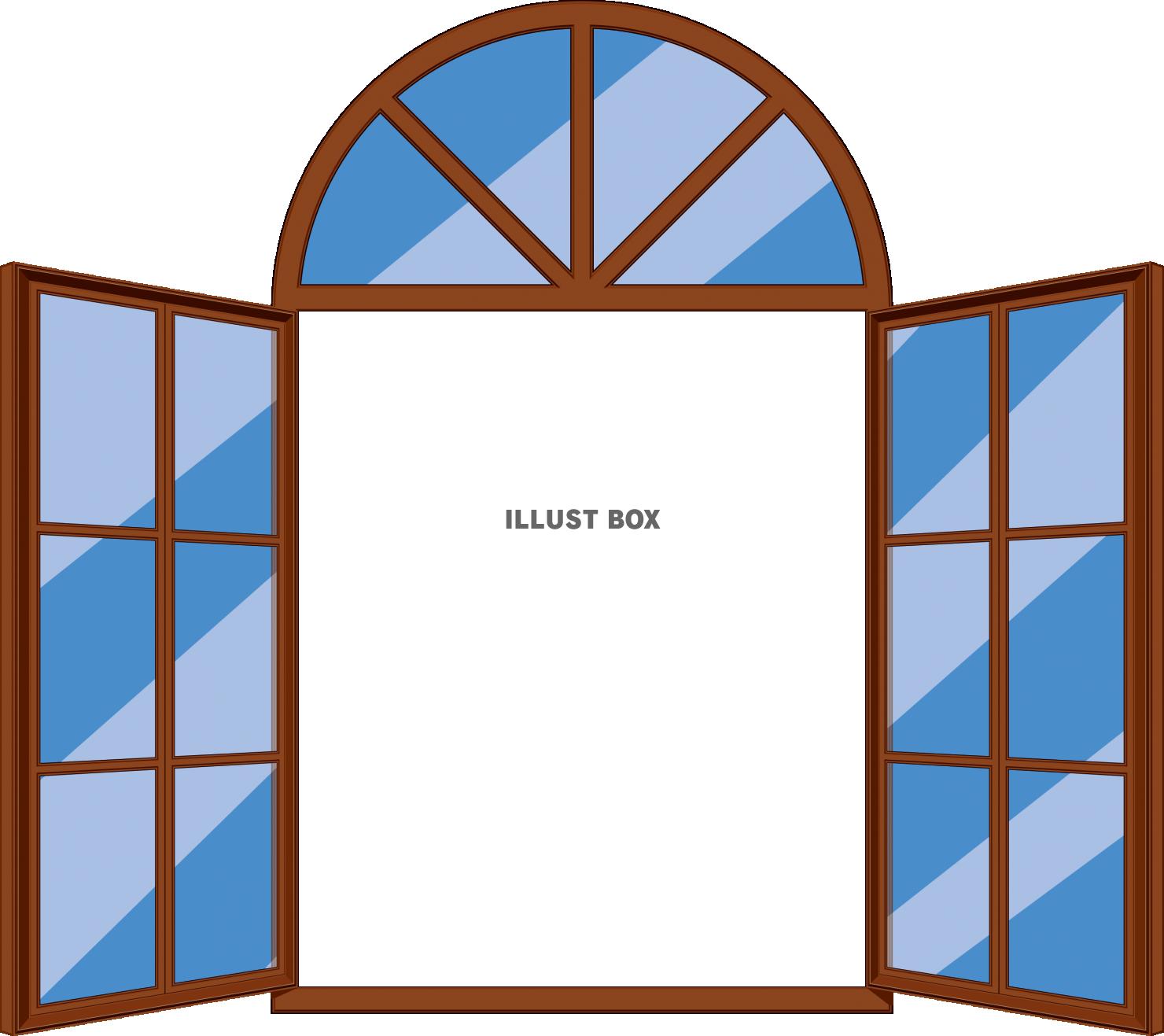 無料イラスト アーチ型 開け放した洋風な窓のフレーム