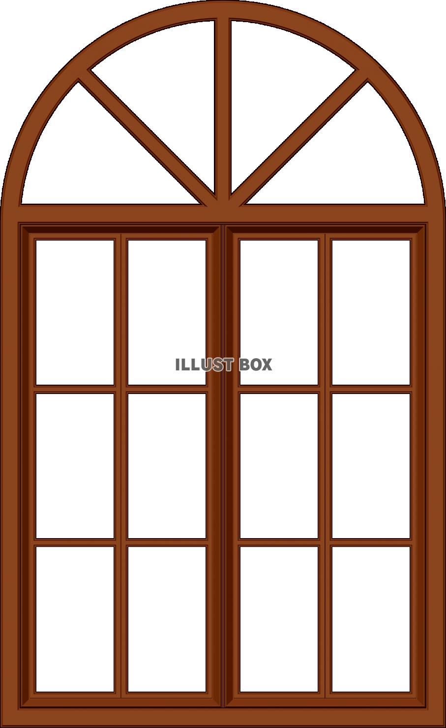 無料イラスト アーチ型 洋風な木枠の窓のフレーム