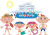 ウォータースライダーにはしゃぐ家族