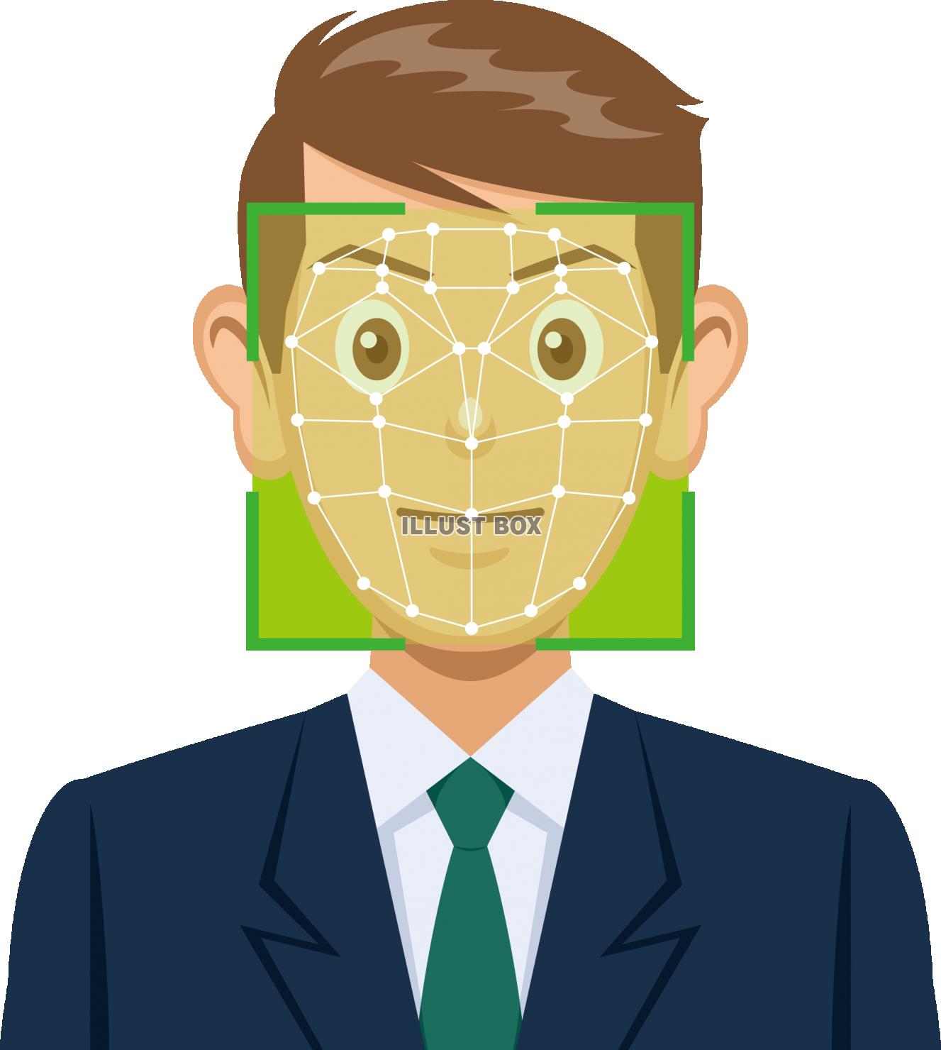 無料イラスト 顔認証システムのイメージ ビジネスマン