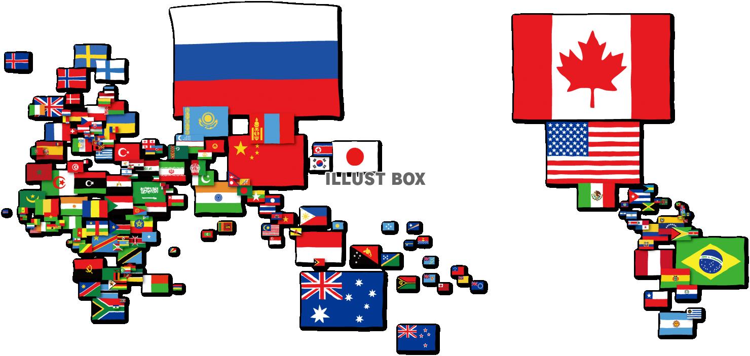 無料イラスト 国旗の世界地図 フラッグ マップ