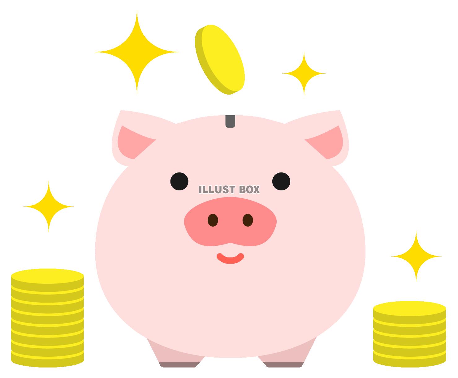 無料イラスト 小銭と豚の貯金箱