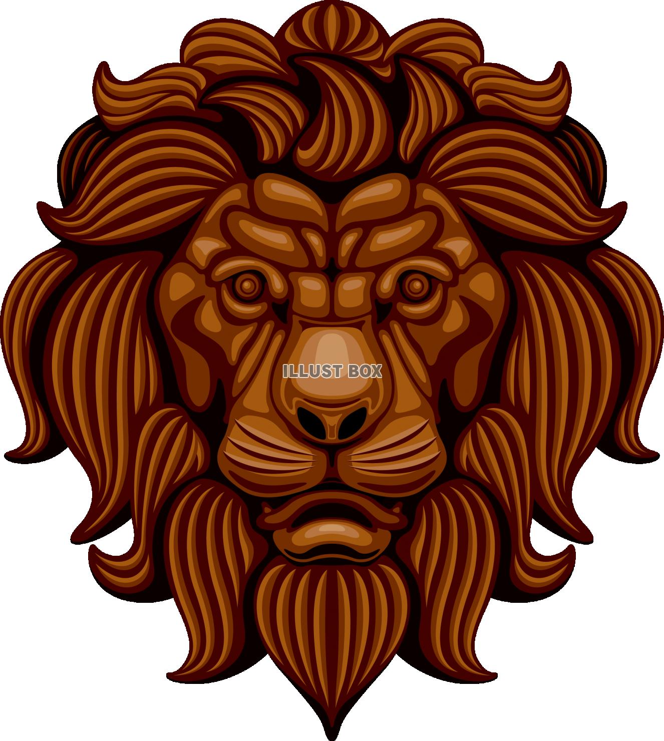 無料イラスト ライオン 獅子 彫刻 レリーフ 顔
