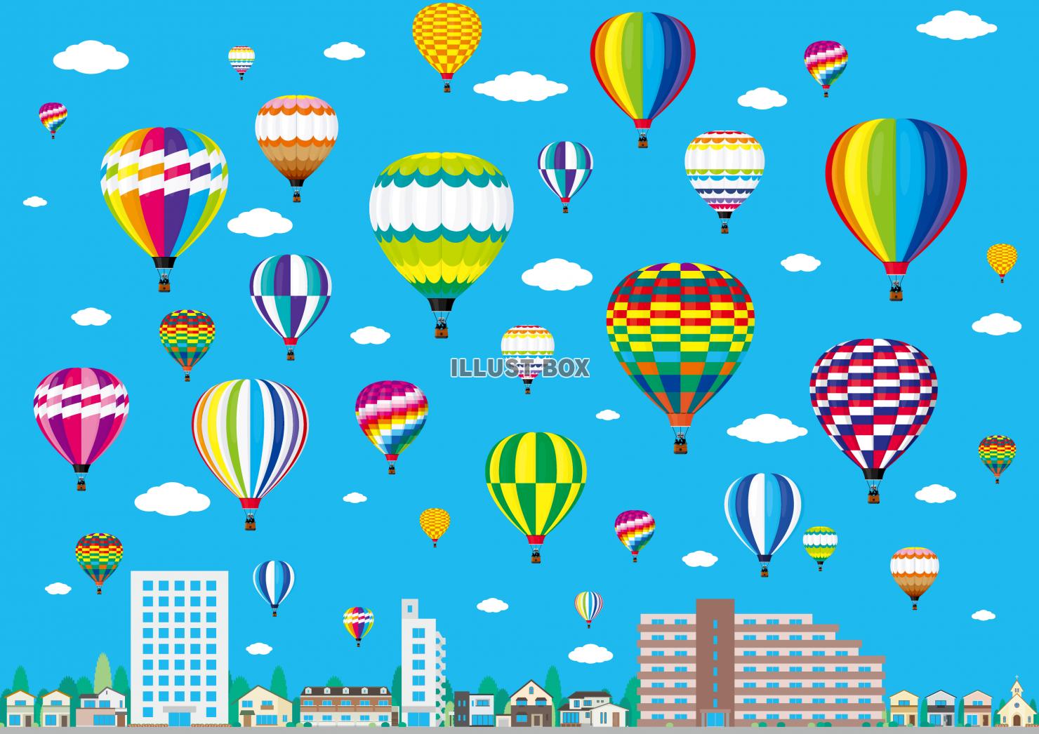 無料イラスト 気球 街並み バルーン 建物