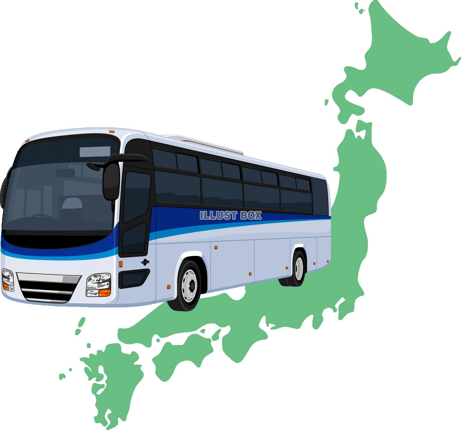 無料イラスト バス 日本 地図 旅行