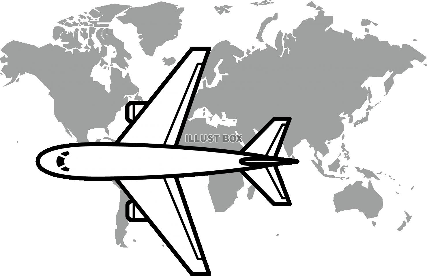無料イラスト 飛行機 世界地図