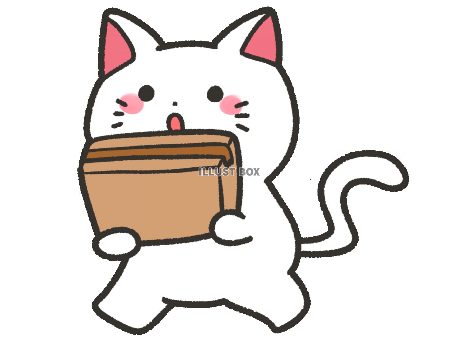 無料イラスト ダンボールを運ぶ白猫