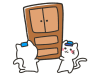 大きな家具を運ぶ白猫