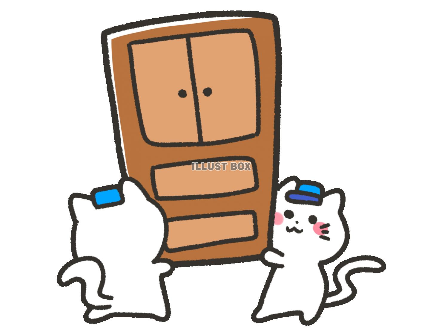大きな家具を運ぶ白猫