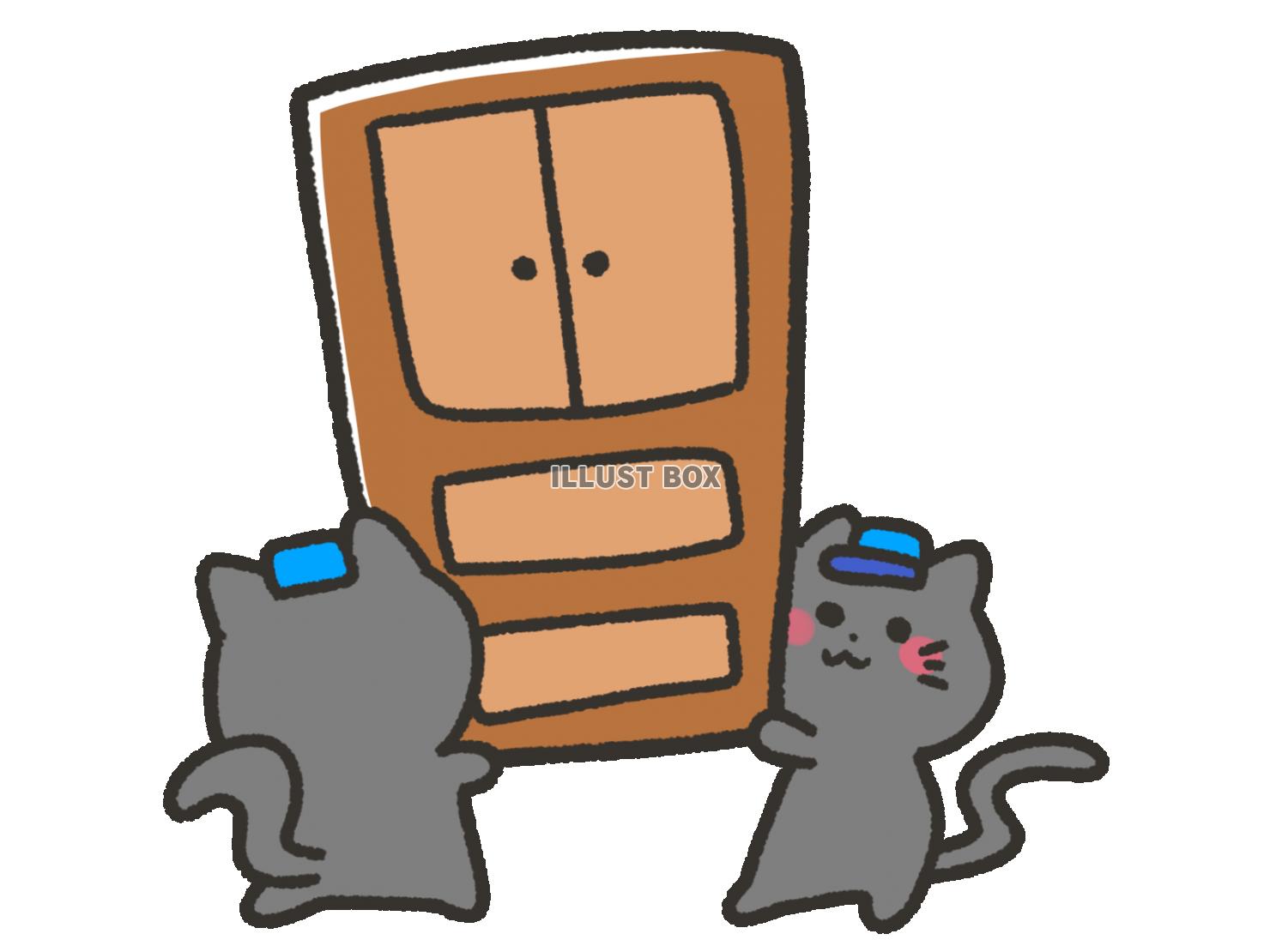 無料イラスト 大きな家具を運ぶ黒猫