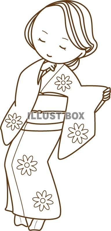 無料イラスト 日舞 踊る女性の線画イラスト