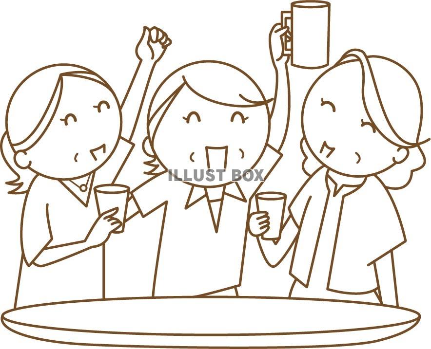 シニア女性の飲み会線画イラスト