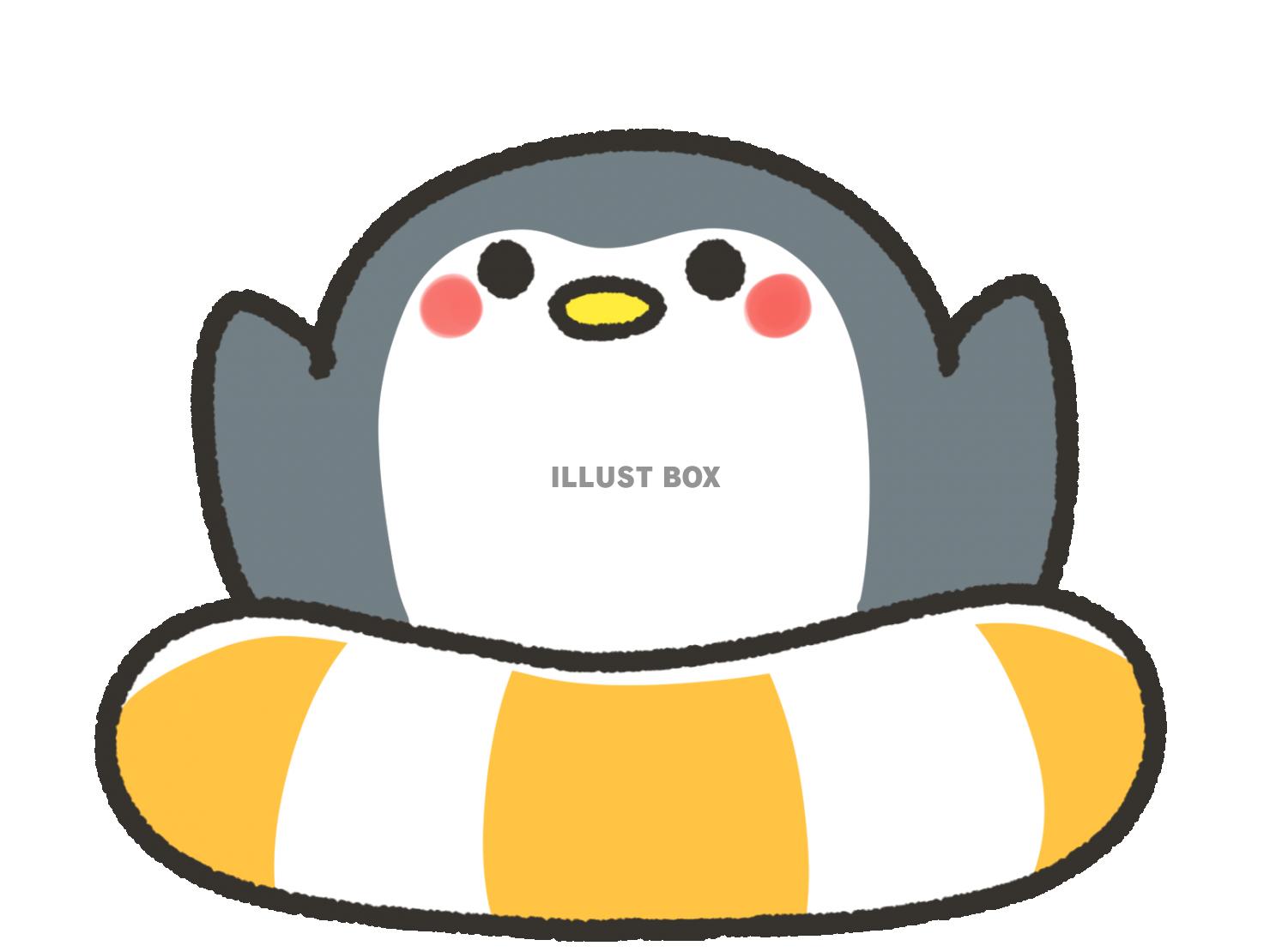 無料イラスト 浮き輪とペンギンちゃん