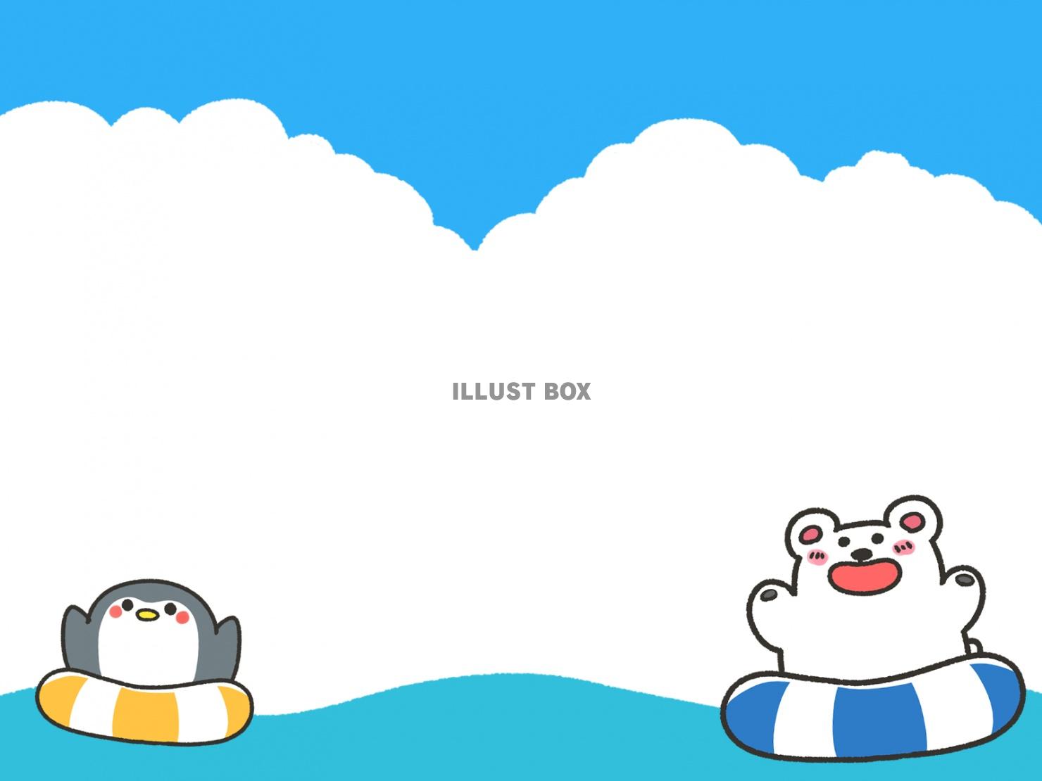 無料イラスト 動物の夏の海背景素材