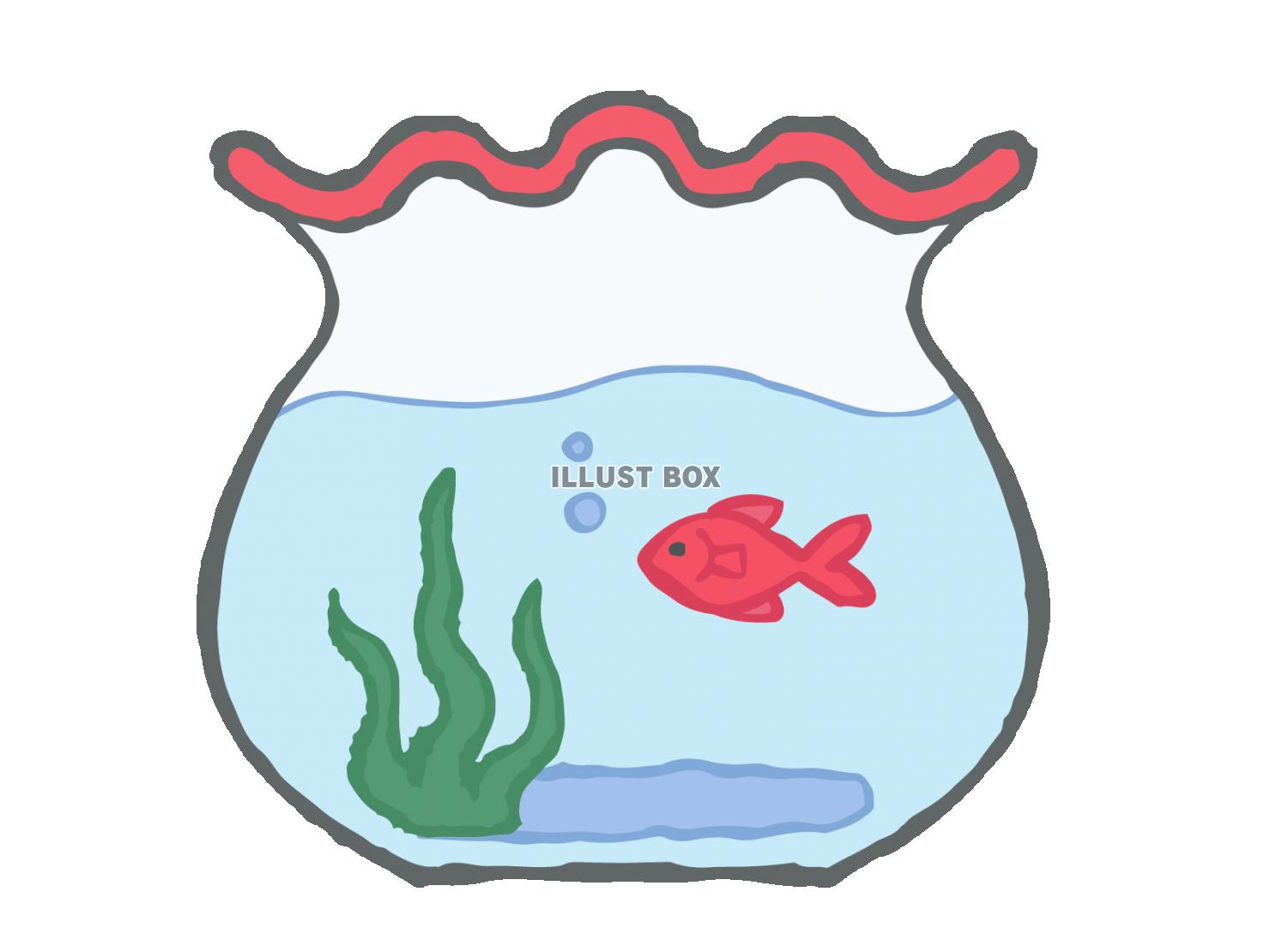 無料イラスト 金魚鉢と赤い金魚