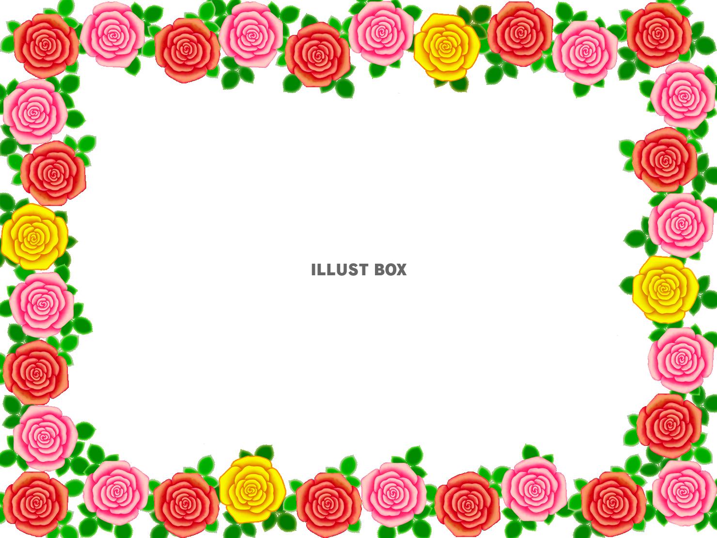薔薇の花フレーム花模様飾り枠素材イラスト。透過PNG