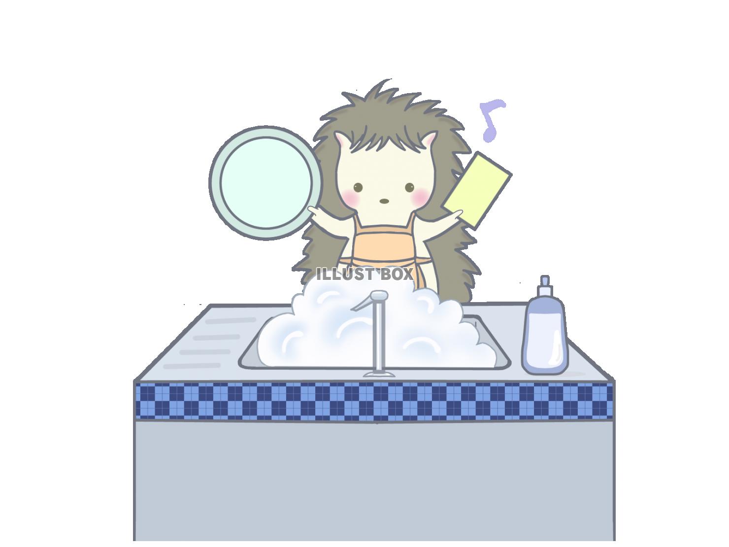 洗い物をするハリネズミ