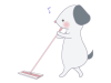 フローリングワイパーで掃除をする犬