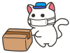 荷物を置く白猫の配達員　マスク