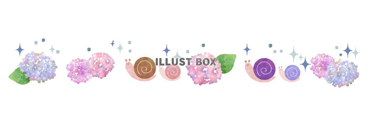 無料イラスト 紫陽花とかたつむりのラインイラスト