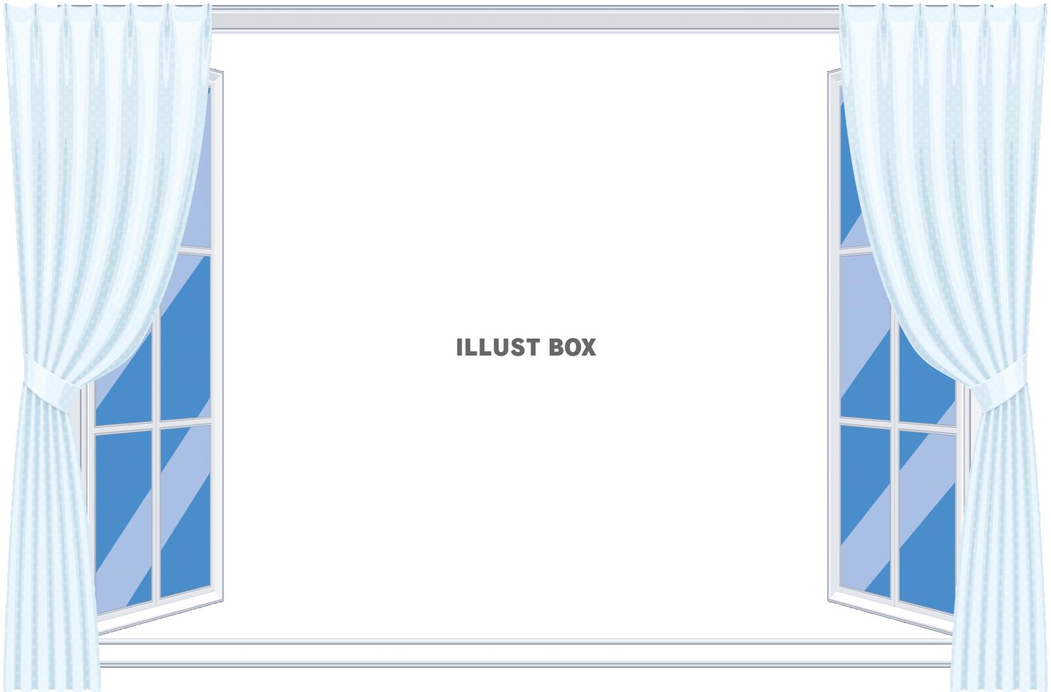 無料イラスト 窓とカーテンのフレーム ホワイト