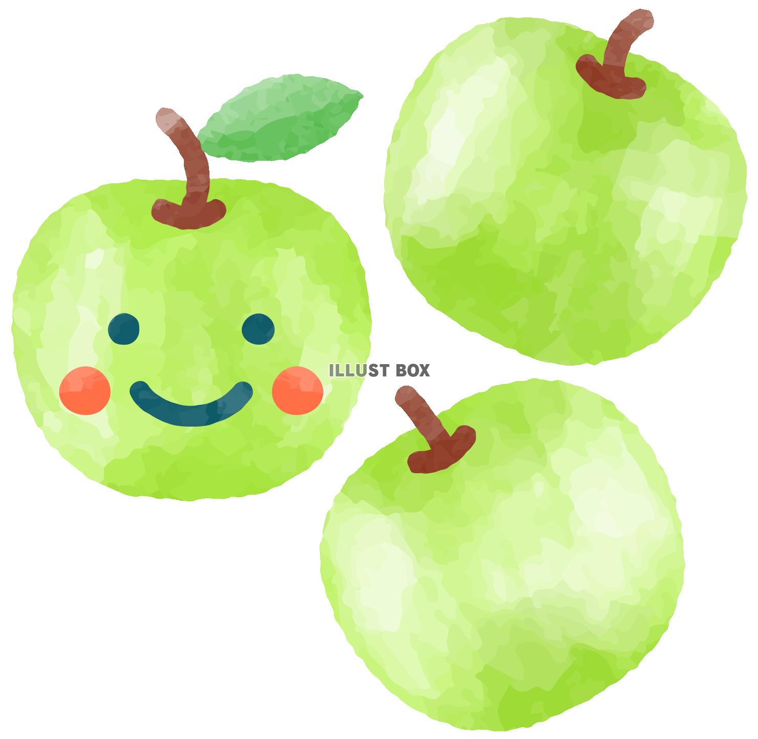 無料イラスト 笑顔の青リンゴ