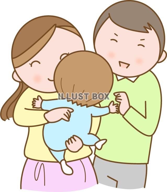 赤ちゃんを抱っこするママとあやすパパ