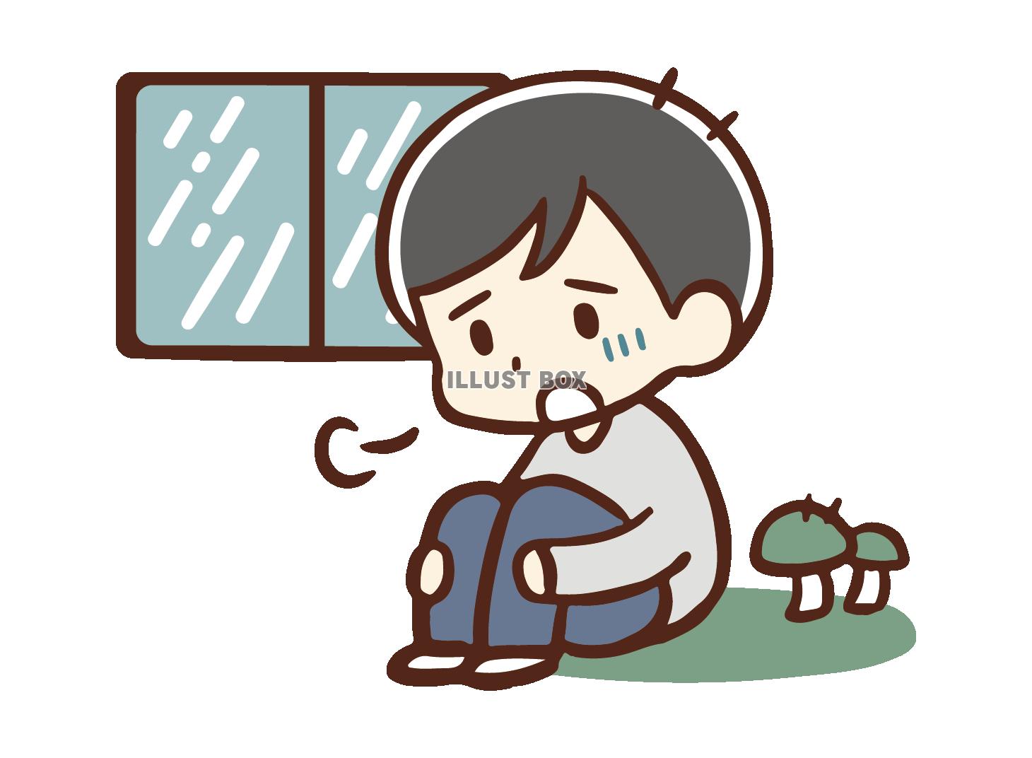 無料イラスト 雨がひどく憂鬱な男性