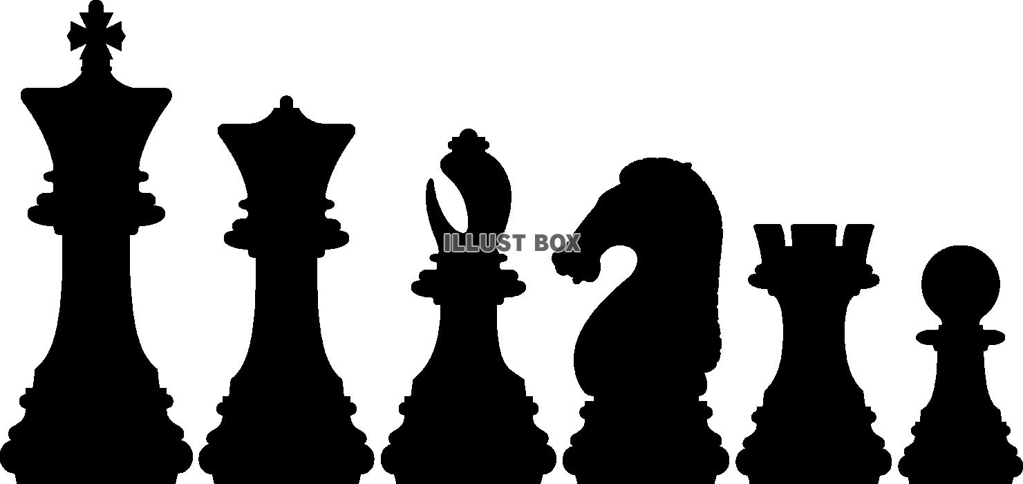 無料イラスト チェスの駒 シルエット セット