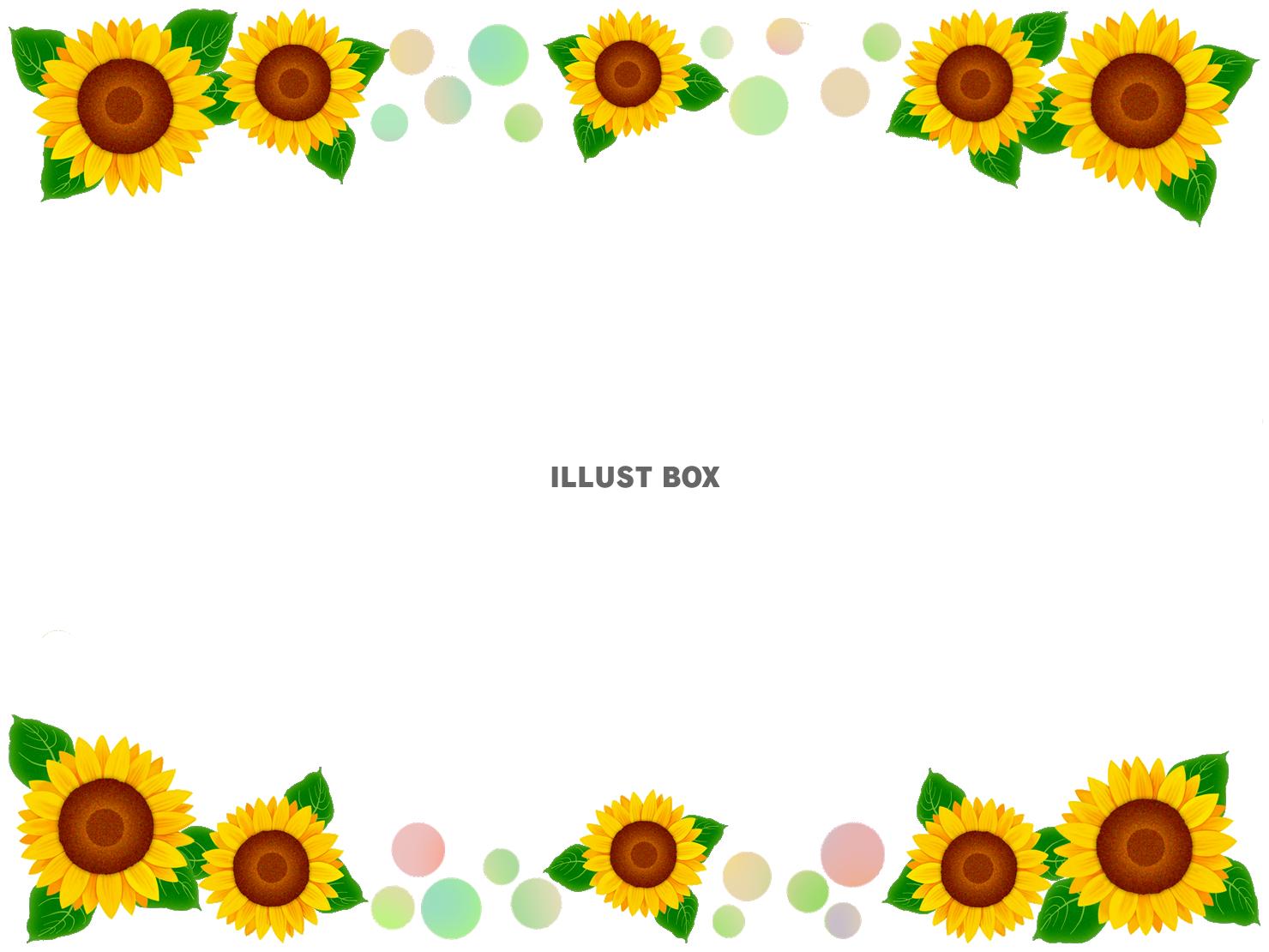 向日葵フレーム花模様飾り枠素材イラスト。透過PNG