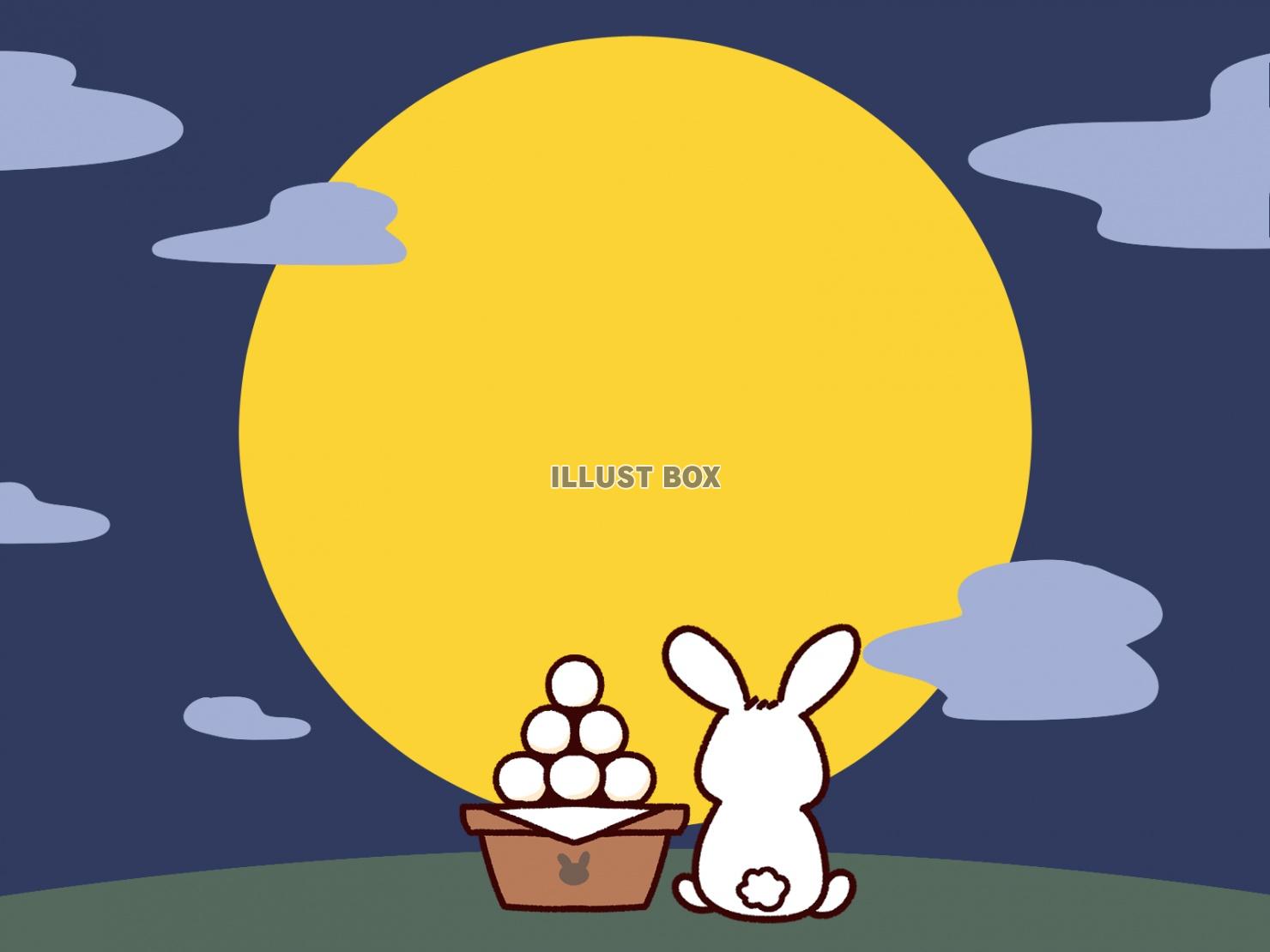 無料イラスト お月見とウサギ コピースペース