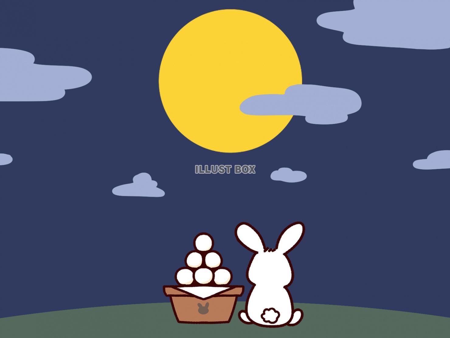 無料イラスト お月見をするウサギ