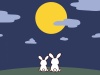 お月見をする２匹のウサギ