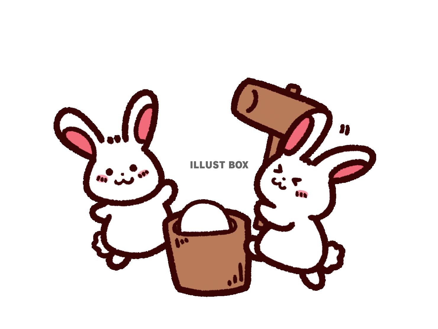 餅つきをするウサギ