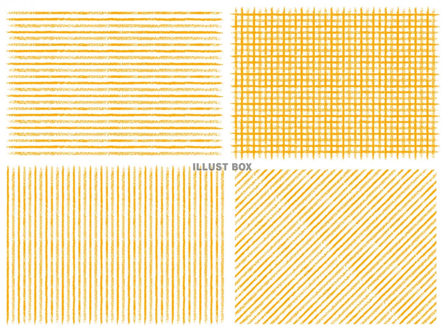 オレンジ色ストライプチェック柄模様　ボーダーライン水彩テクス...
