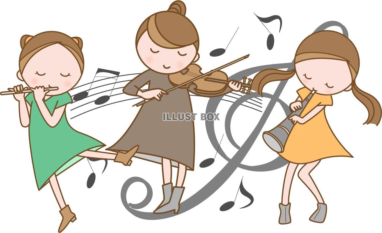 無料イラスト 楽器を演奏する女の子たち メルヘンタッチ