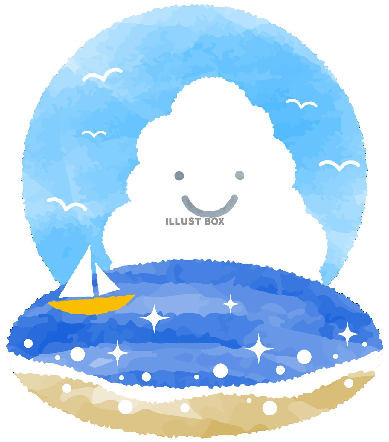 無料イラスト 笑顔の入道雲と海