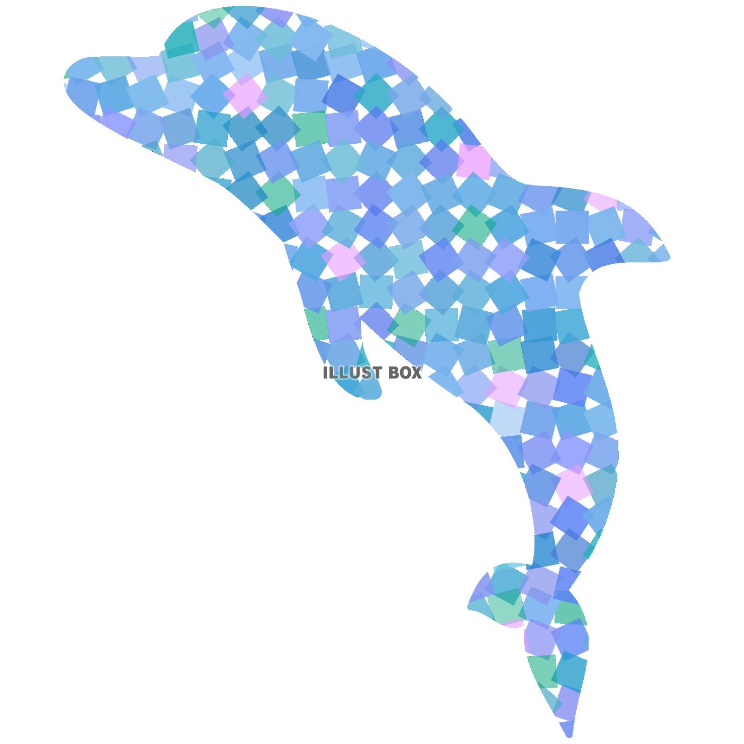 無料イラスト ジャンプするタイル柄のイルカ 01