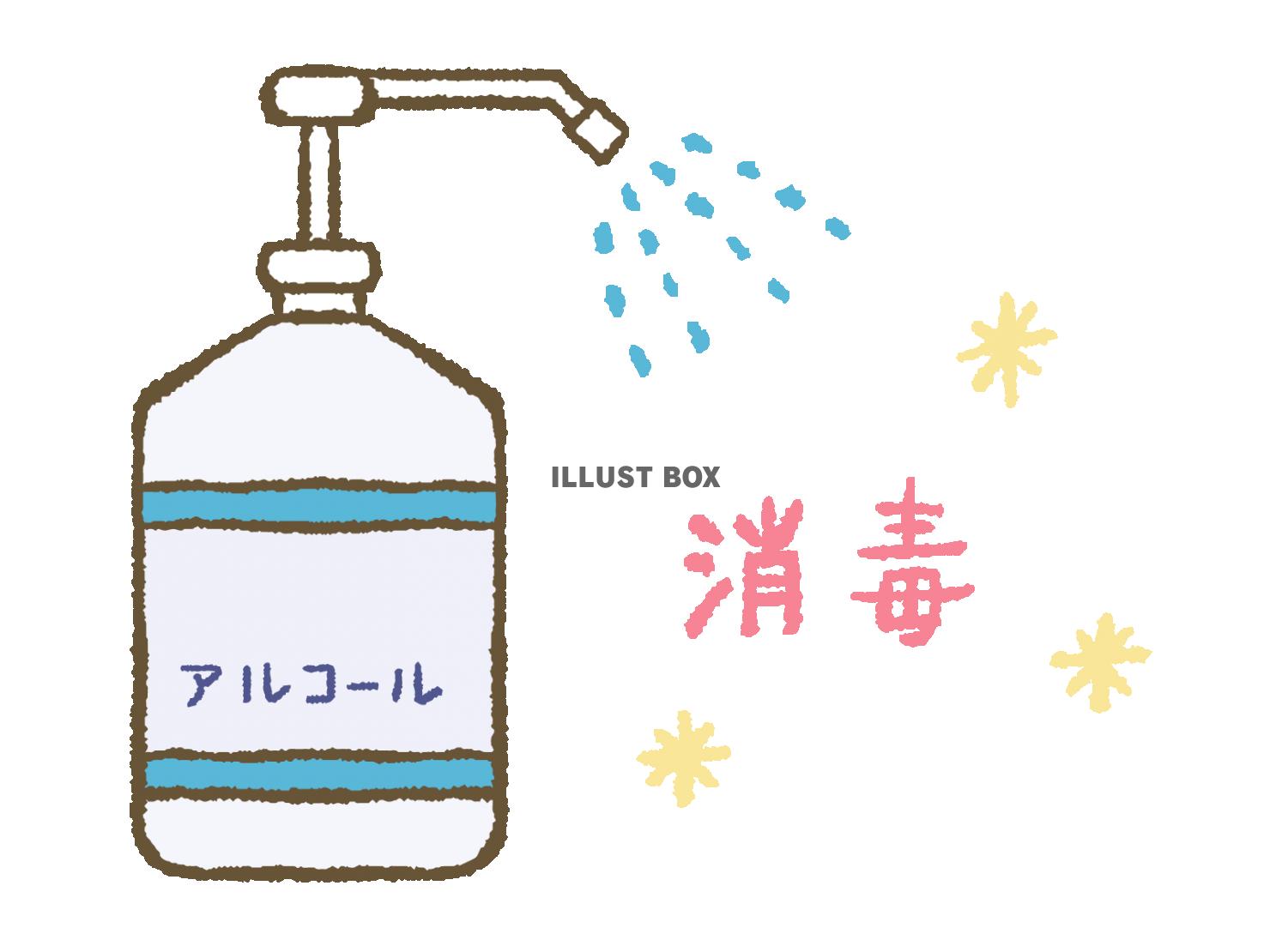 無料イラスト アルコール消毒液で除菌