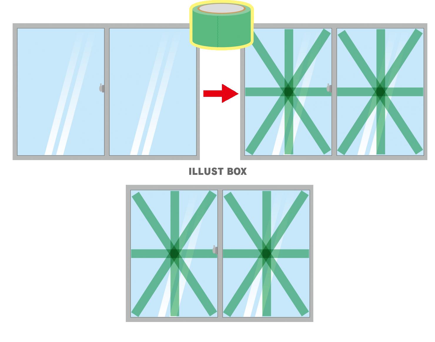 養生テープで窓を補強