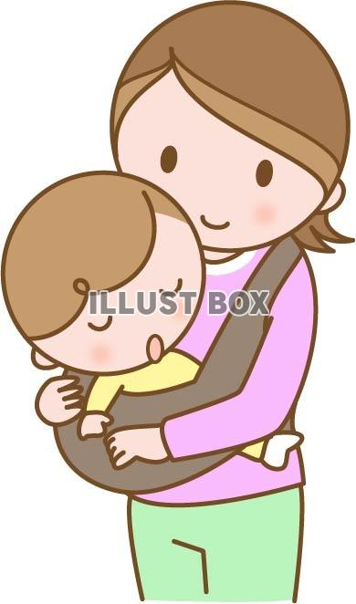 無料イラスト 抱っこ紐で赤ちゃんを抱っこするママ