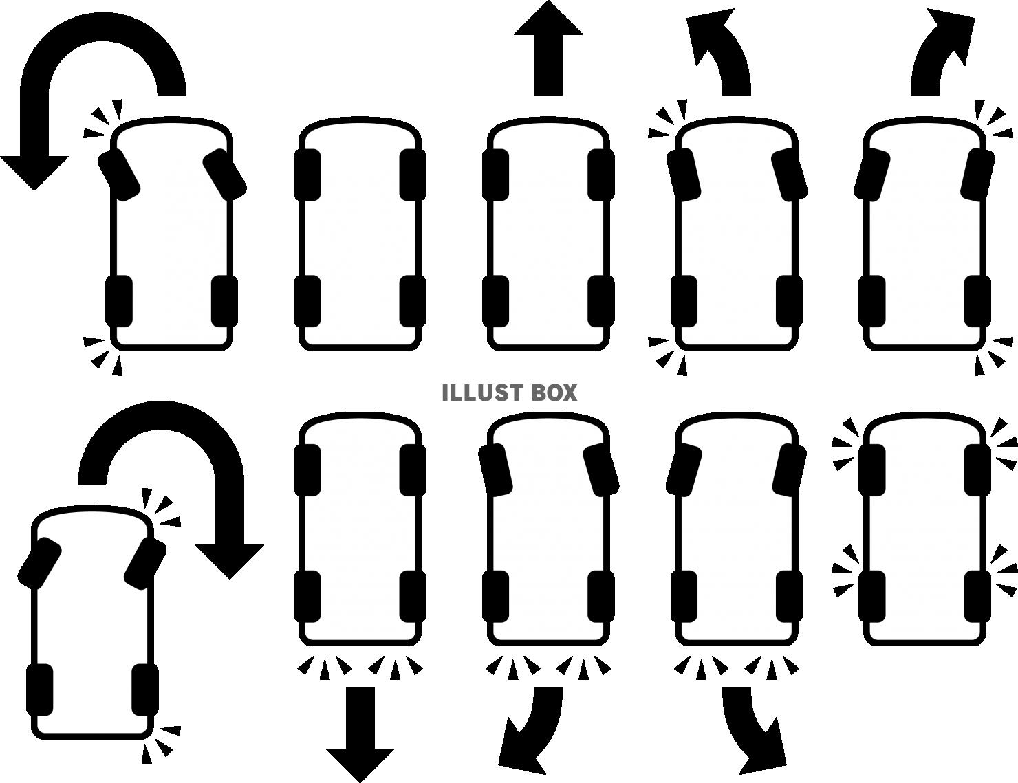 無料イラスト 車の進行方向 説明図セット