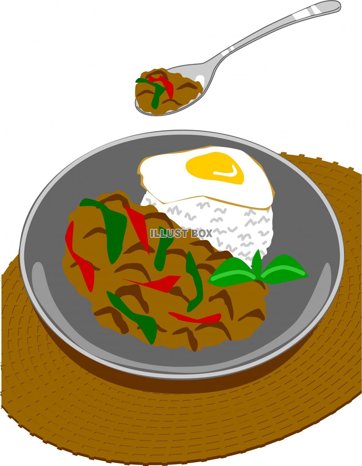 タイ料理のガパオライス（ガパオとハーブ）ひき肉のバジル炒めご...