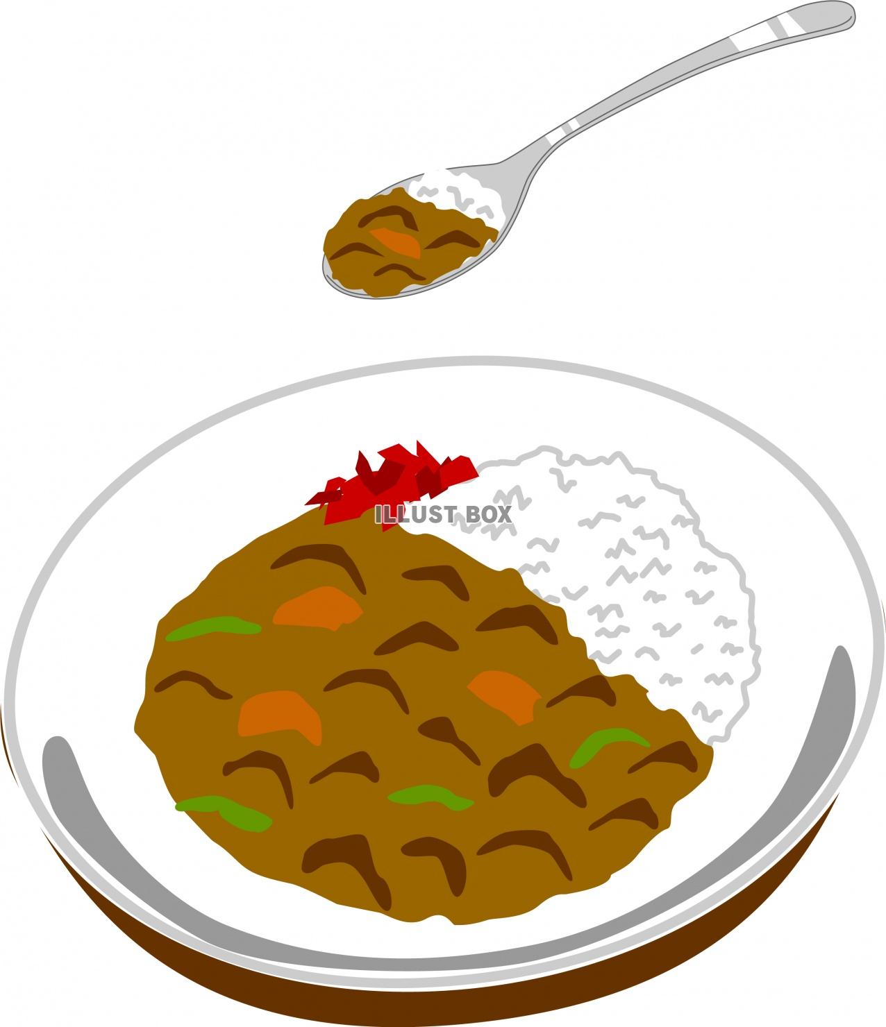 無料イラスト カレーライス福神漬けとスプーン