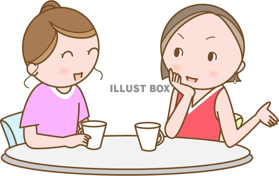 コーヒーを飲みながら会話をする女性