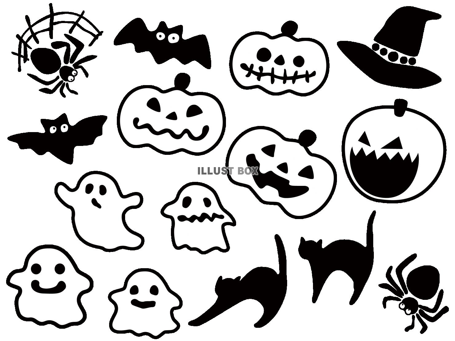 無料イラスト ハロウィン向けのシンプルなアイコンセット モノクロ Png