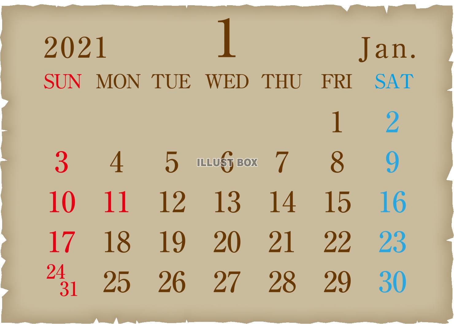 無料イラスト 21年 カレンダー 1月